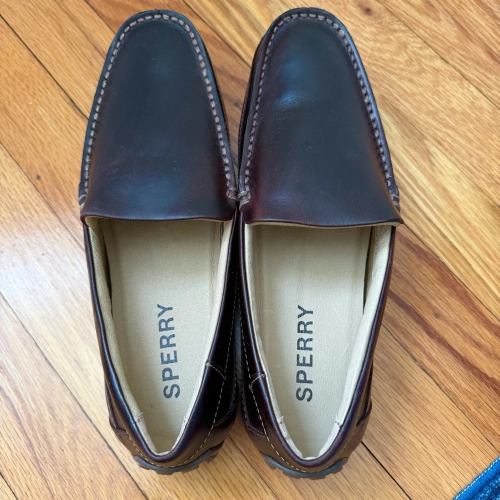 Sperry Hampden Venetian Amaretto Brown Leather Loafers Driving Shoes Size 7